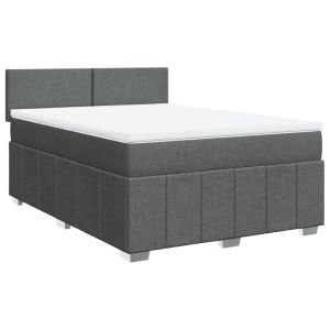 vidaXL cama box spring con colchón tela gris oscuro 160x200 cm