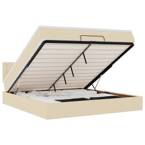 vidaXL cama otomana con colchón y luces LED tela crema 180x200cm