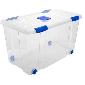 Caja de plástico transparente con ruedas 90 l, 41 x 73,2 x 41 cm