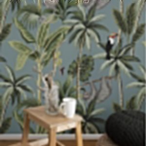 Papel pintado jungla tropical gris
