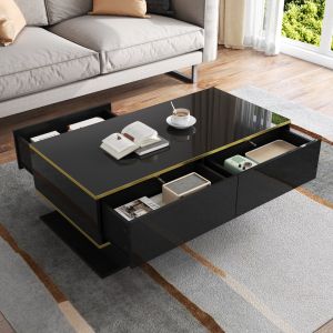 Mesa de centro con LED y 3 cajones negro oro 40x100x50cm