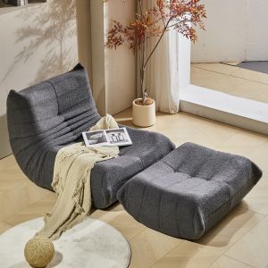 Silla relax con respaldo y reposapiés, terciopelo, gris