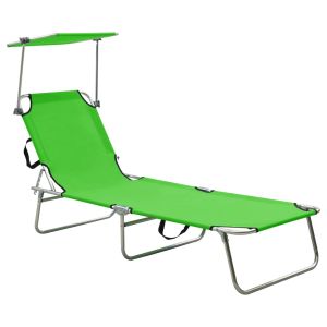 vidaXL tumbona plegable con toldo de acero verde manzana