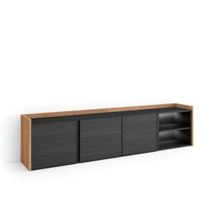 Mueble tv, 207x35x50cm, negro y roble, LED rf4839