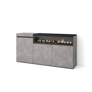 Aparador para salón, 150x35x75cm, cemento, chimenea eléctrica rf2498