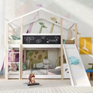Cama litera infantil 90x200 cm, barandilla 39 cm, blanca