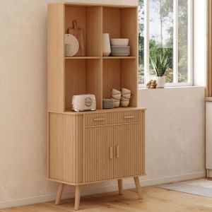 Mueble aparador de cocina efecto listones de madera clara - 80 cm