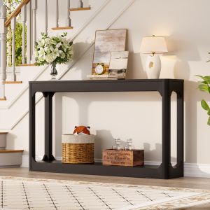Mesa consola estrecha con almacenaje negra 140cm