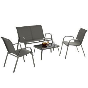 Conjunto de jardín, 4 personas, 2 sillas con banco y mesa, antracita