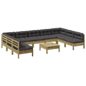 vidaXL set de sofás jardín 10 pzas con cojines madera pino impregnada