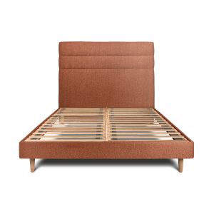 Cama de 135x190 cm con cabecero de línea - tejido rizado - terracota