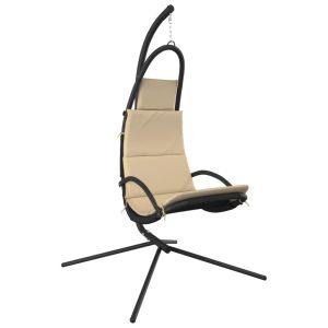 vidaXL silla colgante de jardín con cojín acero y tela oxford crema