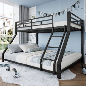 Litera 90x200cm y 140x200cm con escalera y barandilla metal – color negro