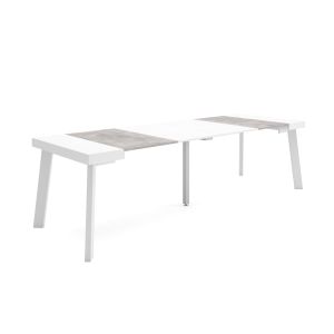 Mesa extensible, 58/262x90x73cm, blanco y cemento, patas de madera rf3117