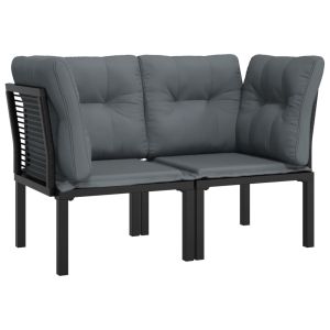 vidaXL sillones esquina jardín con cojines 2 uds ratán pe negro y gris