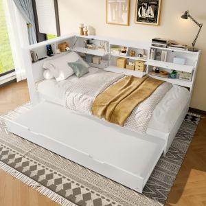 Sofá cama 90x200 cm con cama nido y almacenaje madera y mdf – color blanco