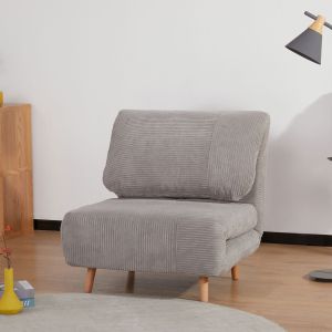 Sofá cama individual de madera gris claro reclinable con cojín grande