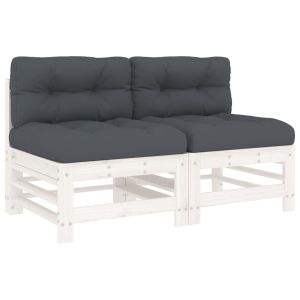 vidaXL sofás centrales con cojines 2 uds madera maciza de pino blanco