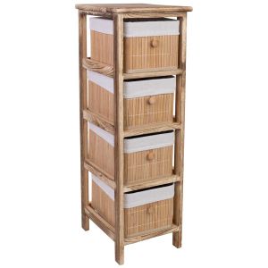Cajonera marrón de madera con 4 cajones de bambú forrados 26x32x81 cm