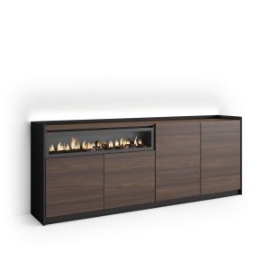 Aparador para salón, 207x37x80cm, chimenea eléctrica, LED rf4928
