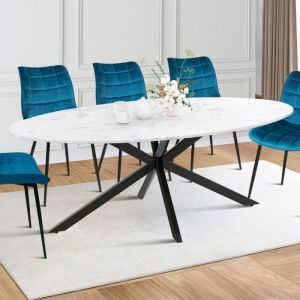 Mesa de comedor ovalada - mármol blanco metal negro - 200 cm