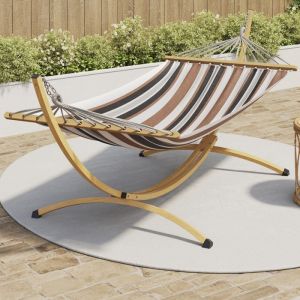 Hamaca xl - soporte de acero con efecto madera - lona a rayas 295 cm