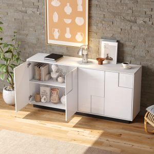Aparador de salón con 4 puertas blanco 75x160x37cm