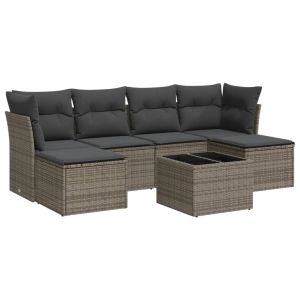vidaXL set de sofás de jardín 7 piezas con cojines ratán pe gris