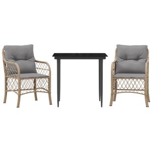 vidaXL sillas y mesita de jardín 3 piezas ratán sintético cojín beige