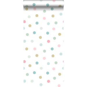 Walls4you papel pintado grandes puntos lunares azul, verde y rosa