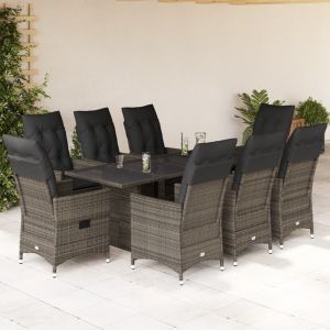 vidaXL set comedor jardín 9 pzas y cojines ratán sintético gris