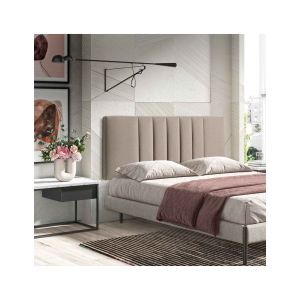Momma home cabecero luna 150 cm tela suave marrón y patas de madera natural