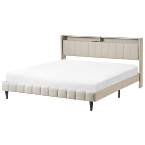 Cama LED beaulieu tela beige 180 x 200 cm con puerto usb con almacenaje