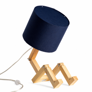 Lámpara de mesa articulada de madera con pantalla azul marino E27