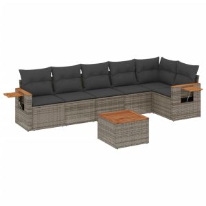 vidaXL set de sofás de jardín 7 piezas con cojines ratán pe gris