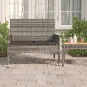 Banco de jardín de 2 plazas con cojines ratán sintético gris joy576084