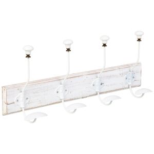 Percha de pared de madera con 4 ganchos 52x1.3x8h cm
