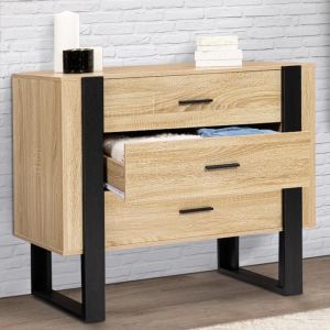 Cómoda de diseño de madera negra con 3 cajones - 84 cm