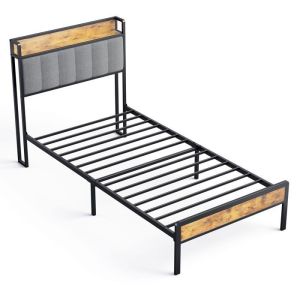Cama tapizada de metal gris claro - 90 x 200 cm