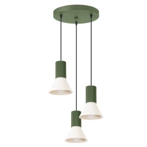 Lámpara colgante estria 3 beige/verde oliva acero/aluminio 30x120x30cm