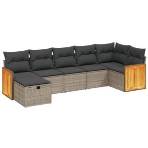 vidaXL set de sofás de jardín 7 piezas con cojines ratán pe gris