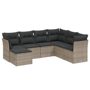 vidaXL set de sofás de jardín 7 piezas con cojines ratán pe gris