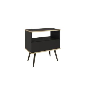 Mesita de noche - 3xe living - 54 x 39 x 59 cm - negro - patas de metal - 1