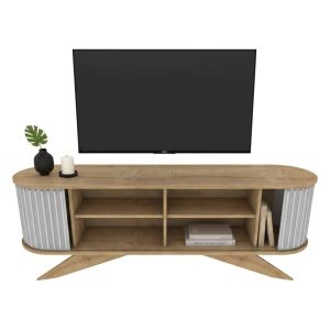 Mueble para tv bailu, 6 espacios, madera noble roble marrón