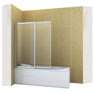 Mampara de bañera 1 hoja vidrio transparente, 100x150 cm, perfil cromo