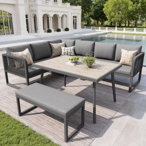 Sofá jardín modular ratán pe gris mesa banco terraza balcón jardín