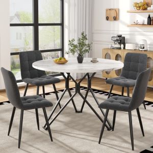 Conjunto de mesa y sillas mdf blanco dorado redondo 5 piezas