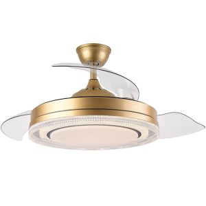 Ventilador de techo con luz whisper dorado, 3 aspas retráctiles