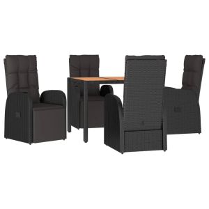 vidaXL juego comedor jardín 5 pzas madera acacia ratán sintético negro