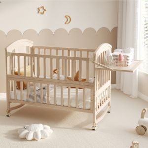 Cuna de madera 120x60cm con cambiador y extensible natural